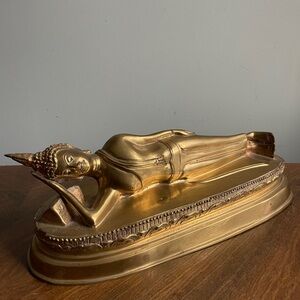 Reclining Gold Buddha Sculpture for Tranquil Decor